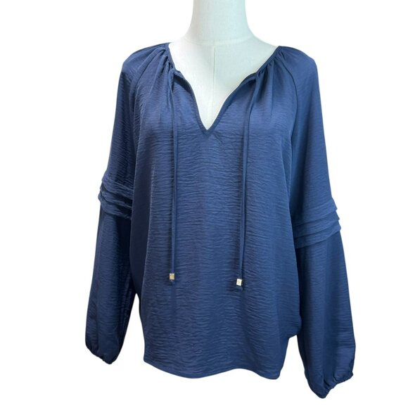 Michael Kors pull on long puff sleeve navy blouse.  Size:M - Picture 1 of 5